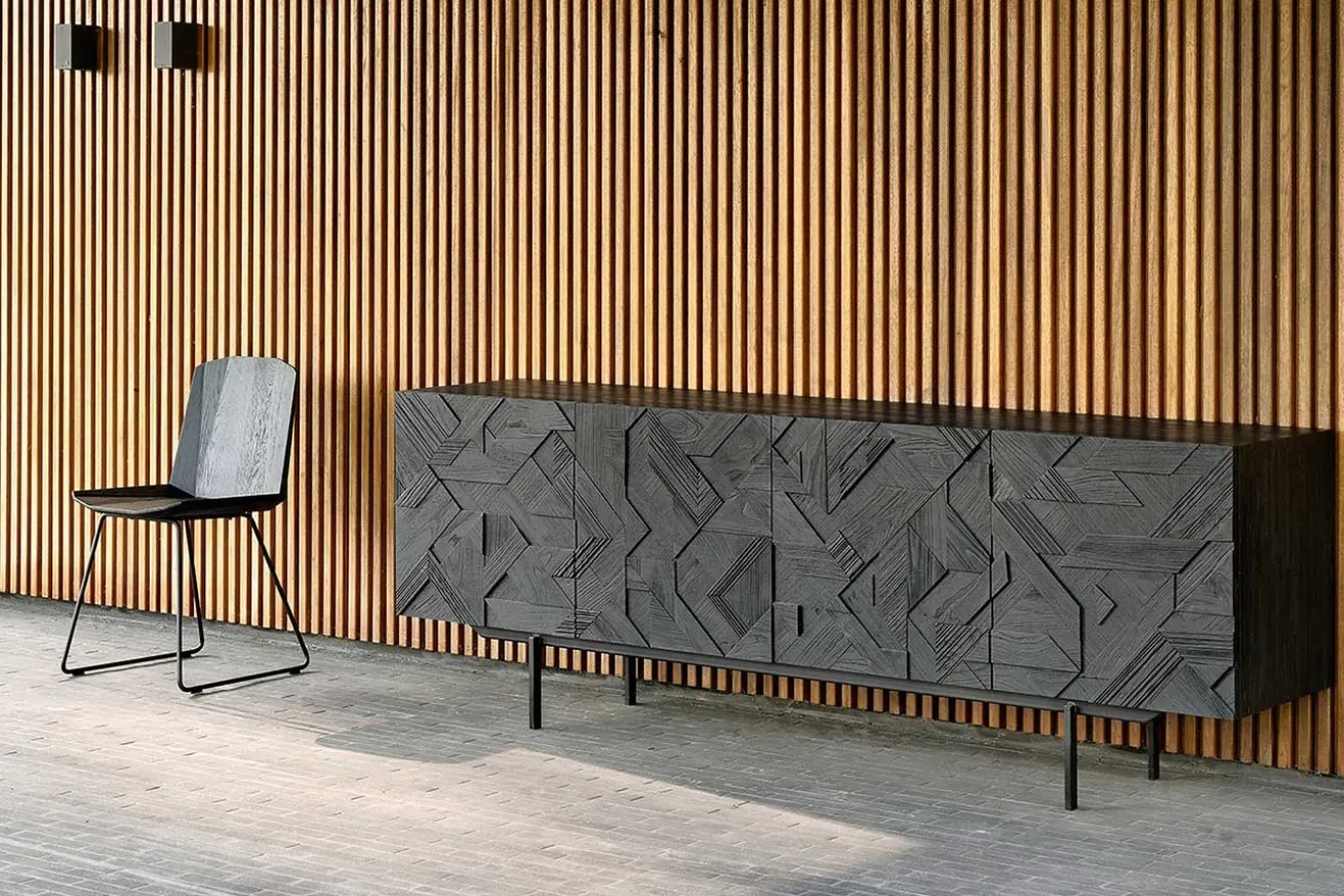 Anrichte Graphic Teak schwarz B 224 cm