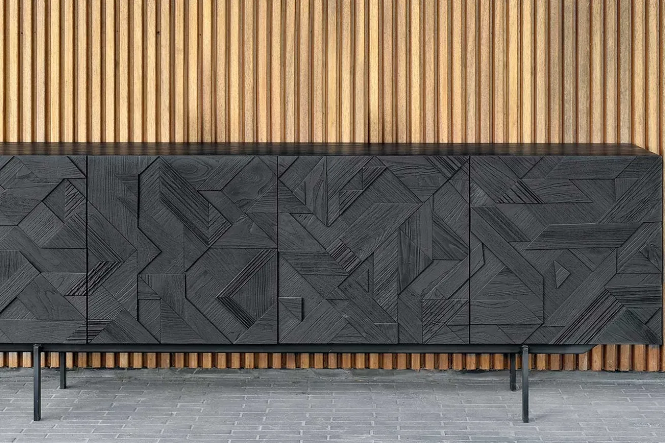 Anrichte Graphic Teak schwarz B 224 cm