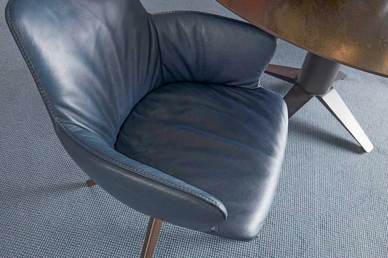 Armlehnstuhl mit Drehfunktion Leder blau