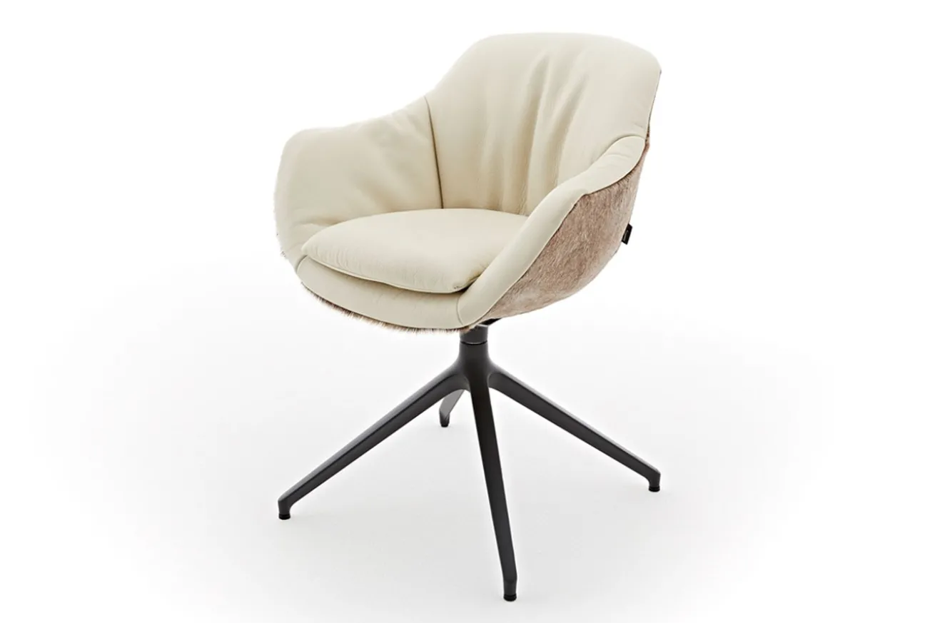 Armlehnstuhl Riley Ledermix latte Drehgestell Aluguss schwarz