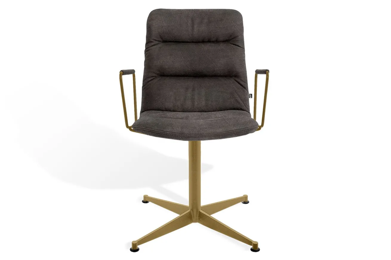 Drehstuhl Arva Light mit Arm Leder grau