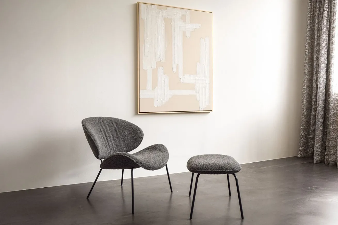 Fußhocker Alvaro Lounge Bouclé grau