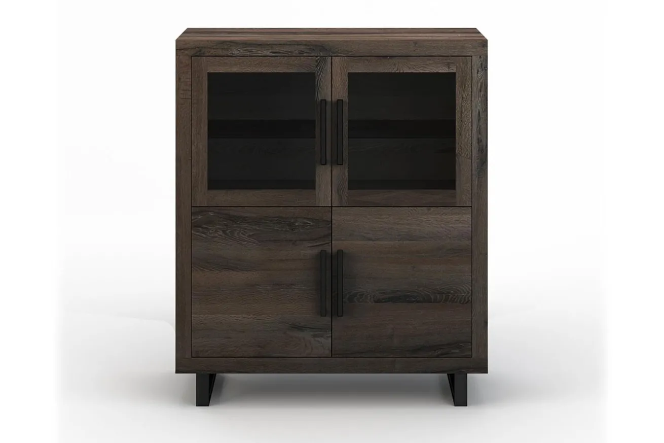 Highboard Nature mit Glas Eiche H 140 cm