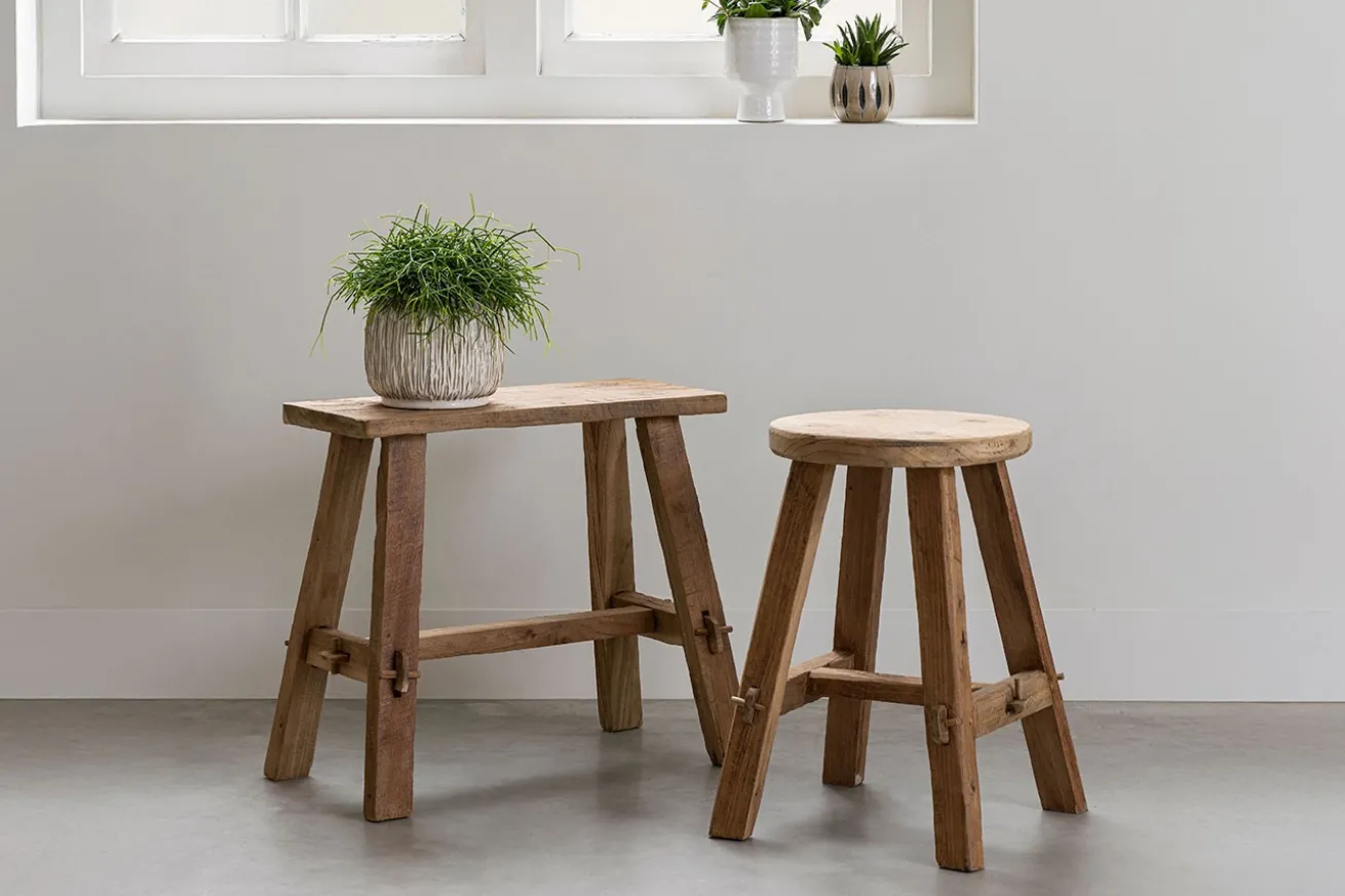 Hocker Agung rund recycletes Teakholz