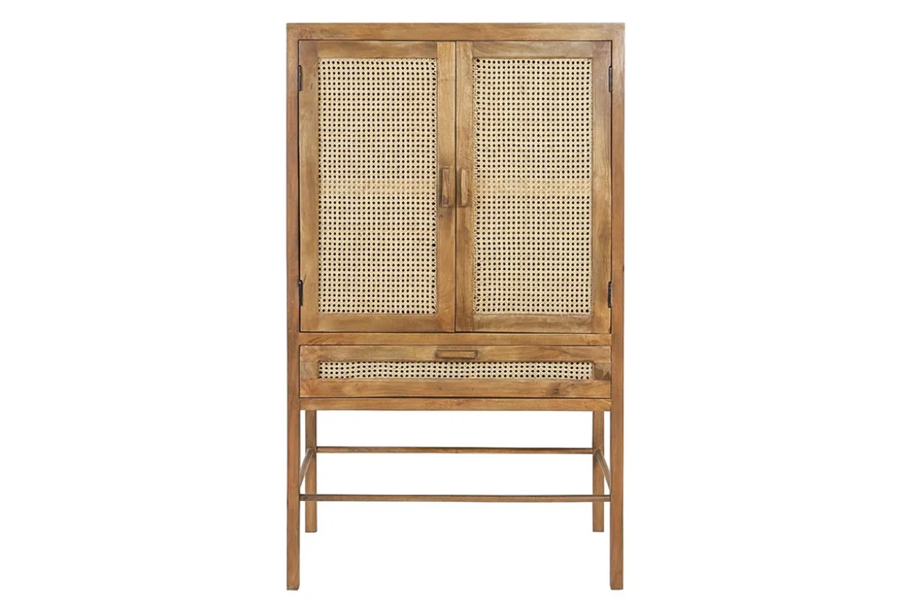 Schrank Nele Massivholz mit Rattan H 160 cm