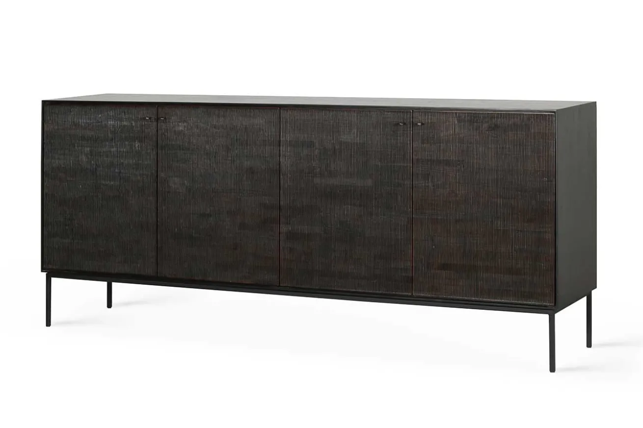 Sideboard Grooves Teak massiv B 202 cm