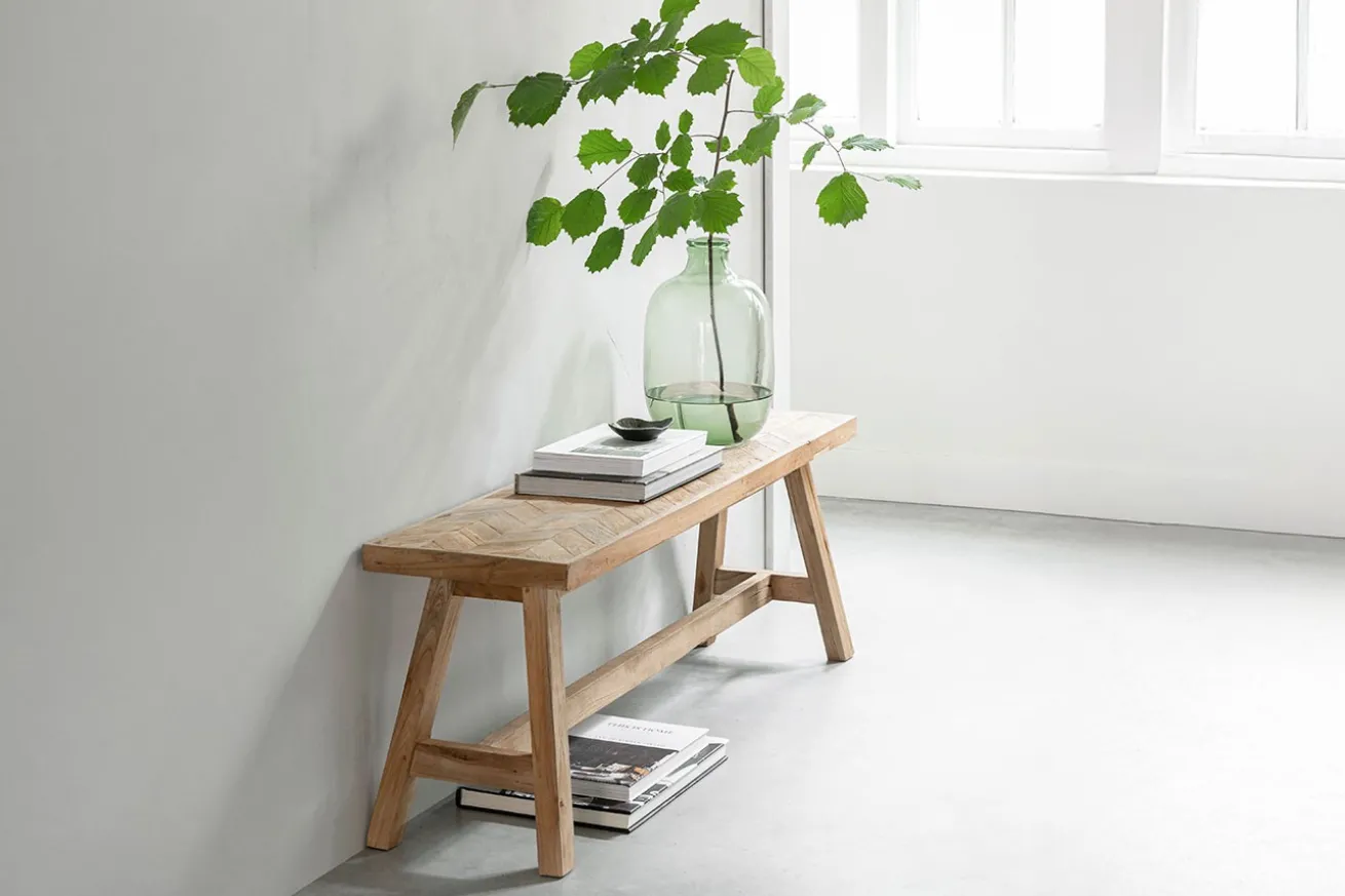 Sitzbank Herringbone recycletes Teakholz B 120 cm