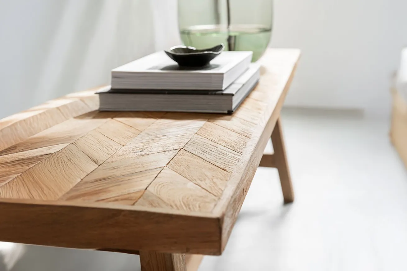 Sitzbank Herringbone recycletes Teakholz B 120 cm