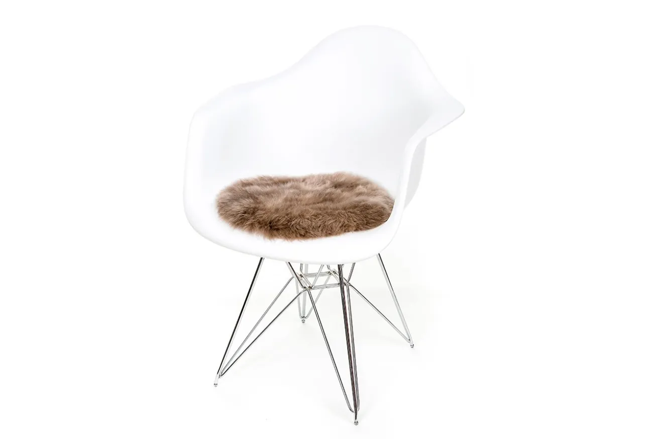 Sitzkissen Lammfell Taupe rund
