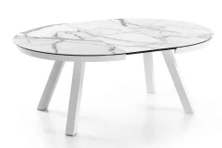Tisch ausziehbar rund 125 weiss mit Marmoroptik