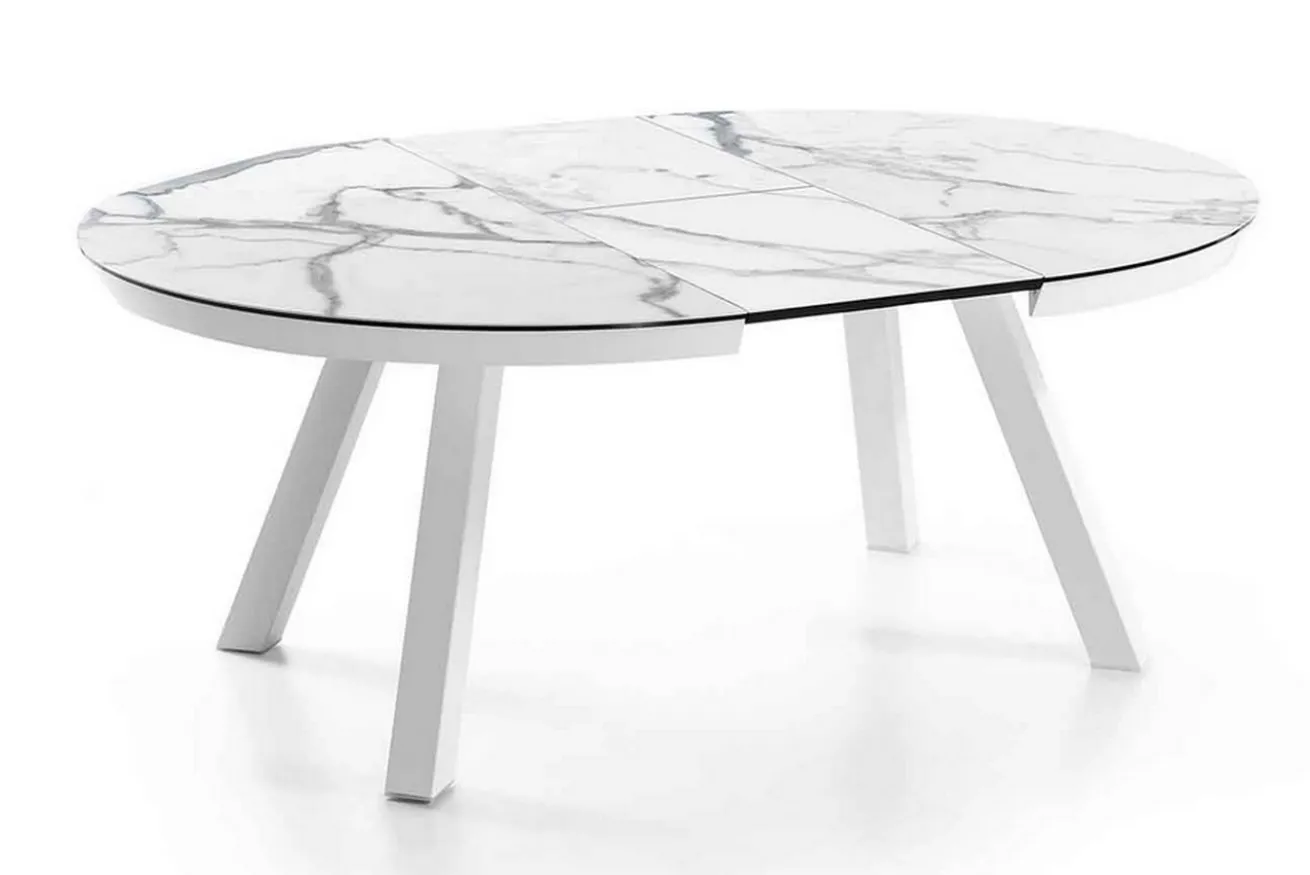 Tisch ausziehbar rund 125 weiss mit Marmoroptik