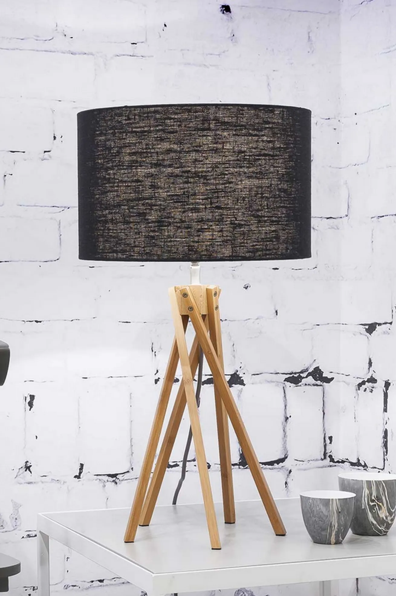 Tischlampe Kilimanjaro Bambus Textil schwarz