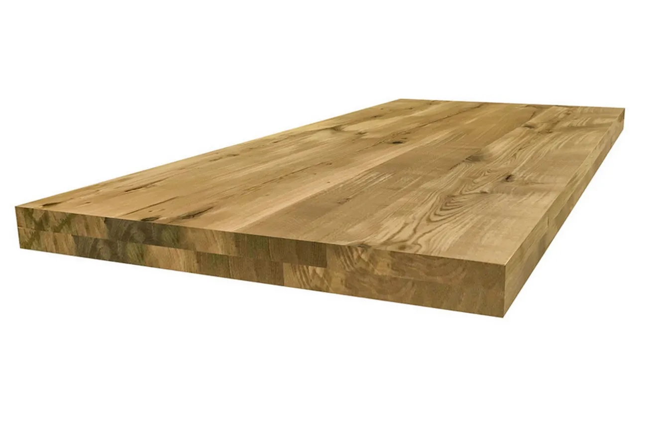 Tischplatte 8 cm astige Eiche massiv gerade Kante ab 60 cm konfigurierbar
